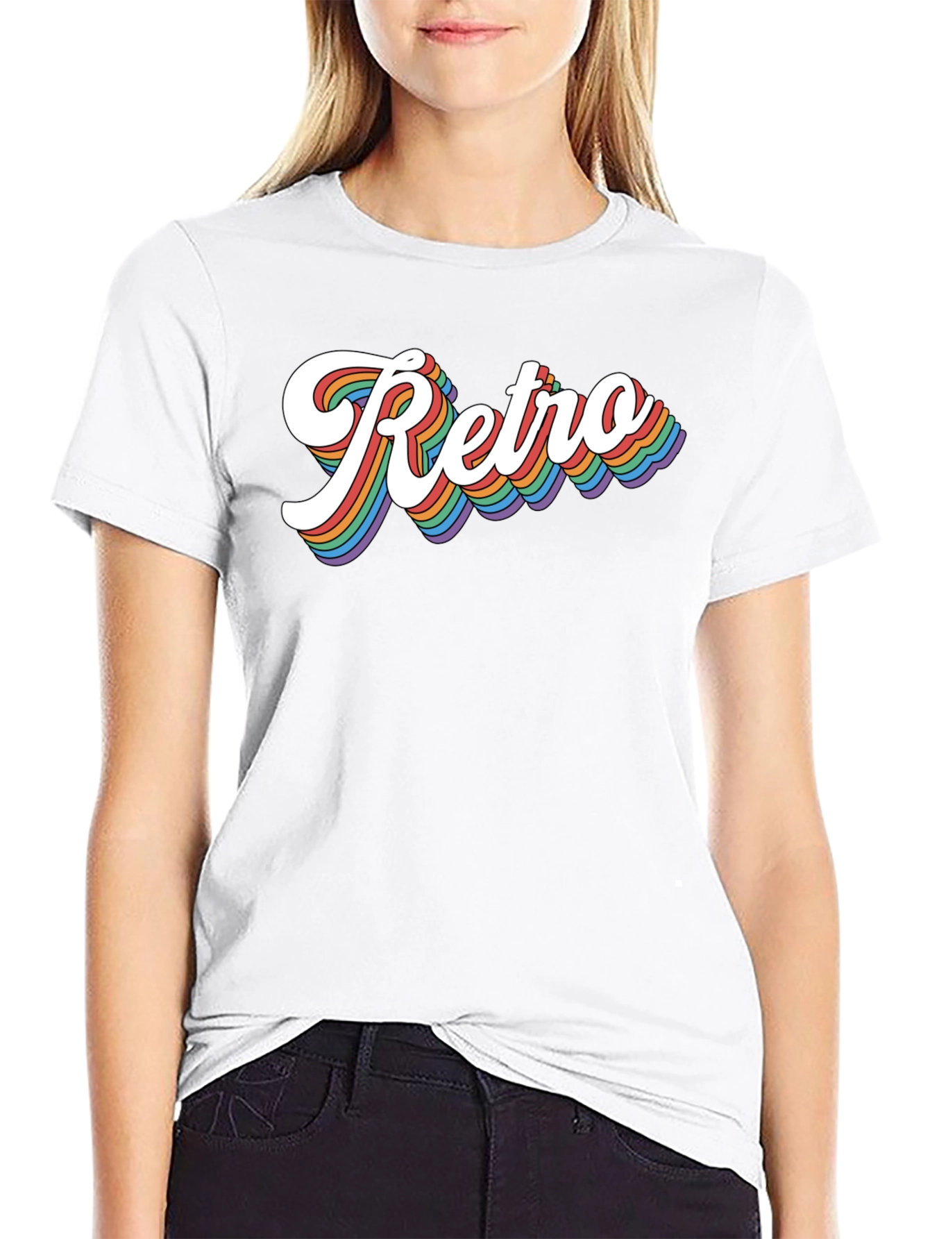 Retro Rainbow Text Graphic Tee - Black