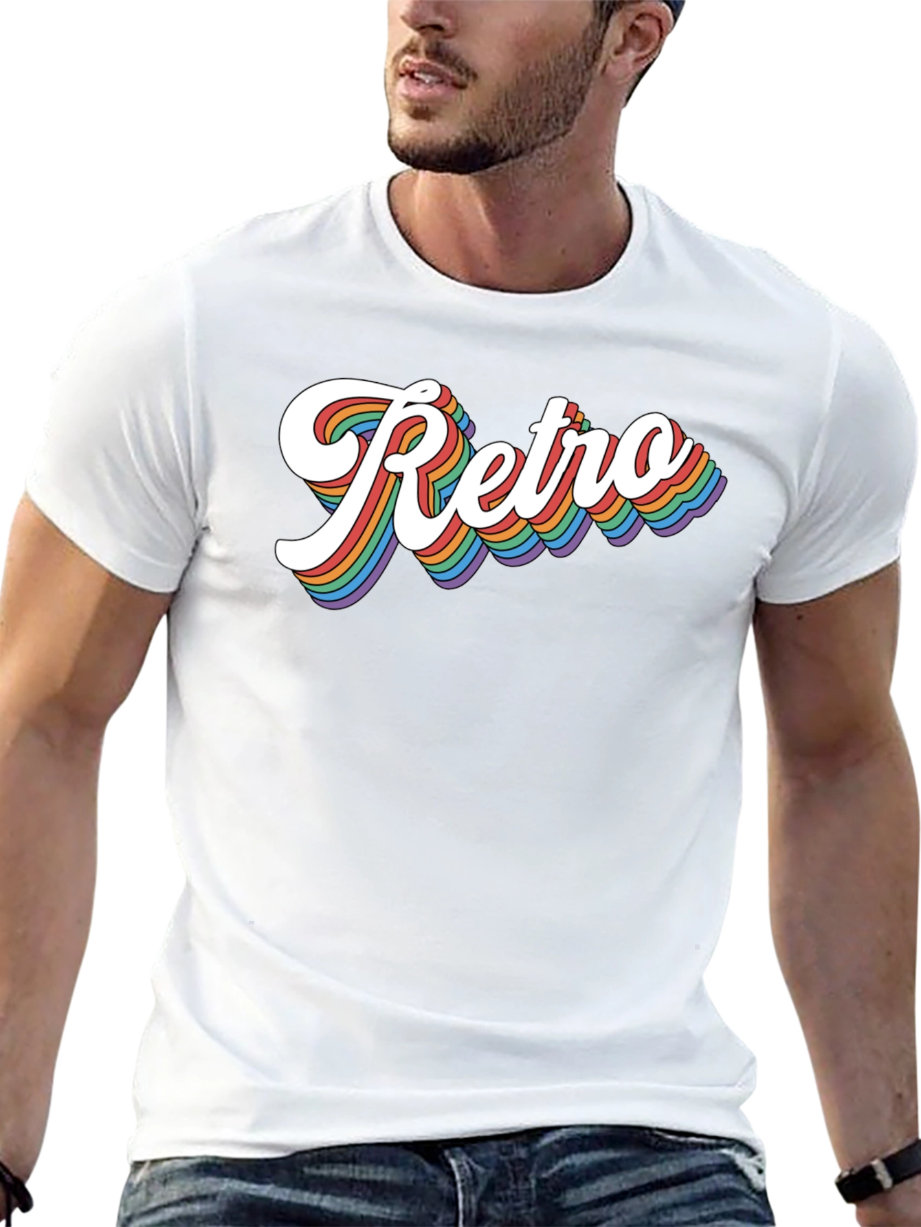 Retro Rainbow Text Graphic Tee - Black