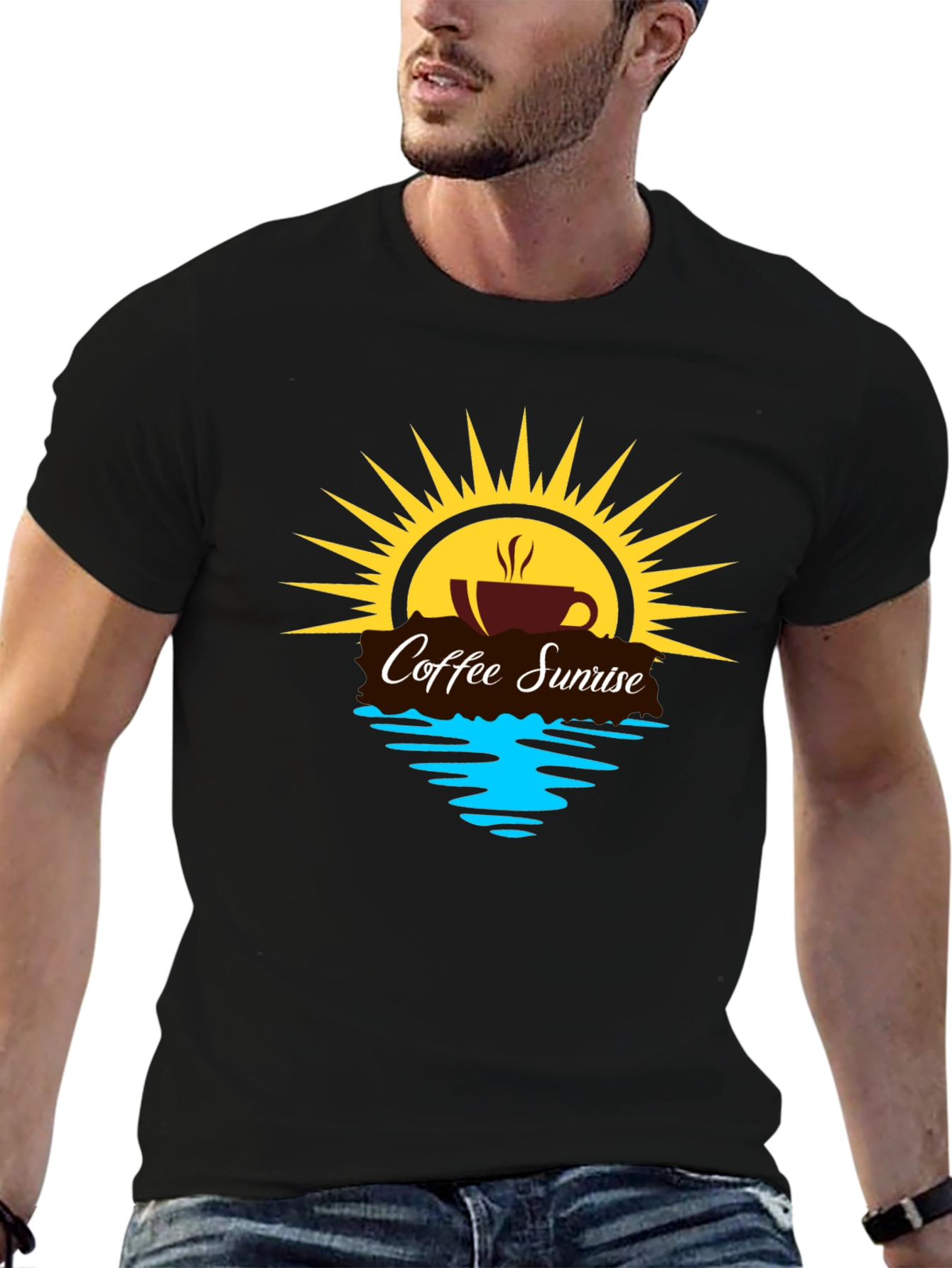 Coffee Sunrise Graphic Tee - Black Casual Shirt