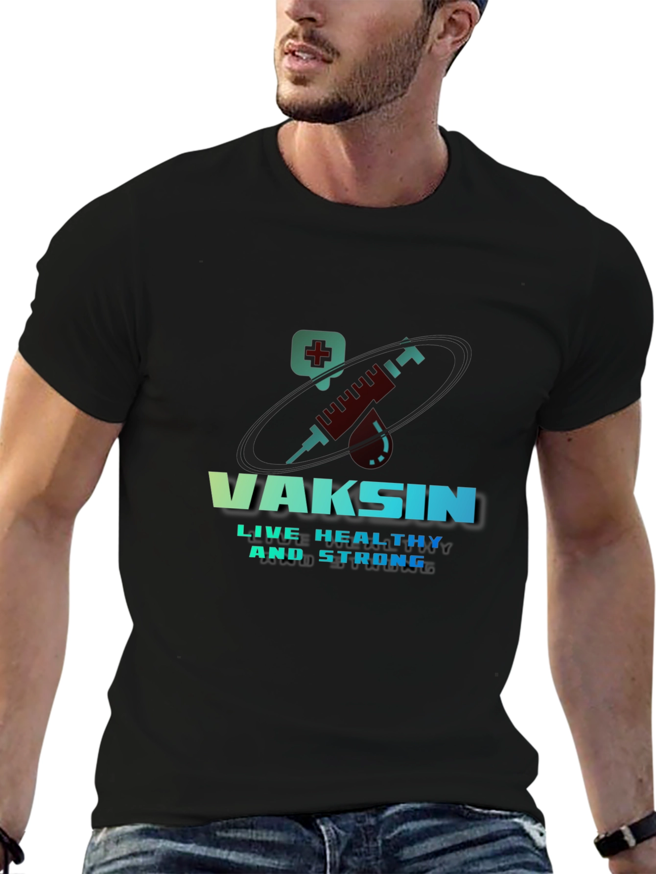 Vaccine T-Shirt - Live Healthy & Strong Design