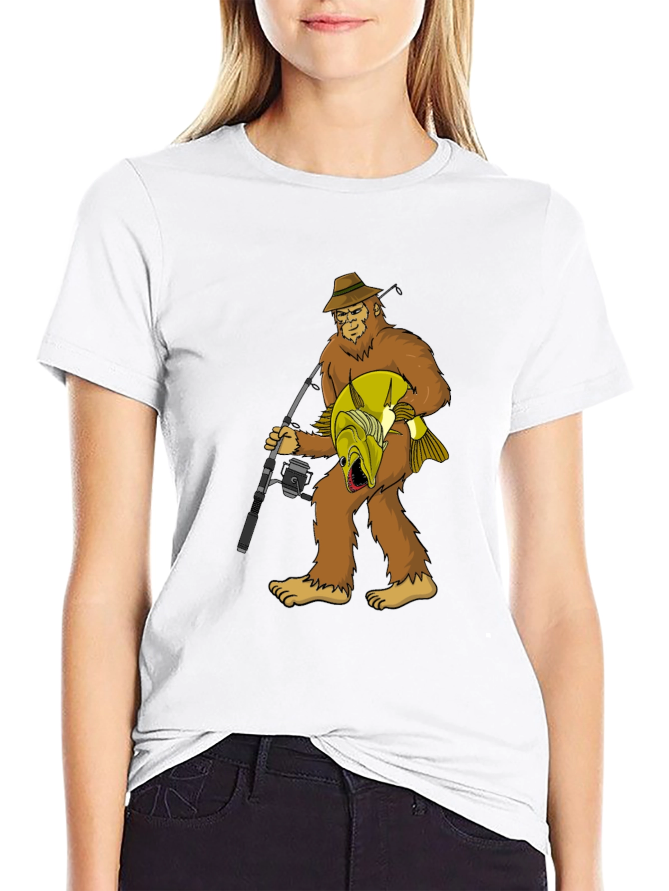 Bigfoot Fishing T-Shirt - Funny Sasquatch Tee