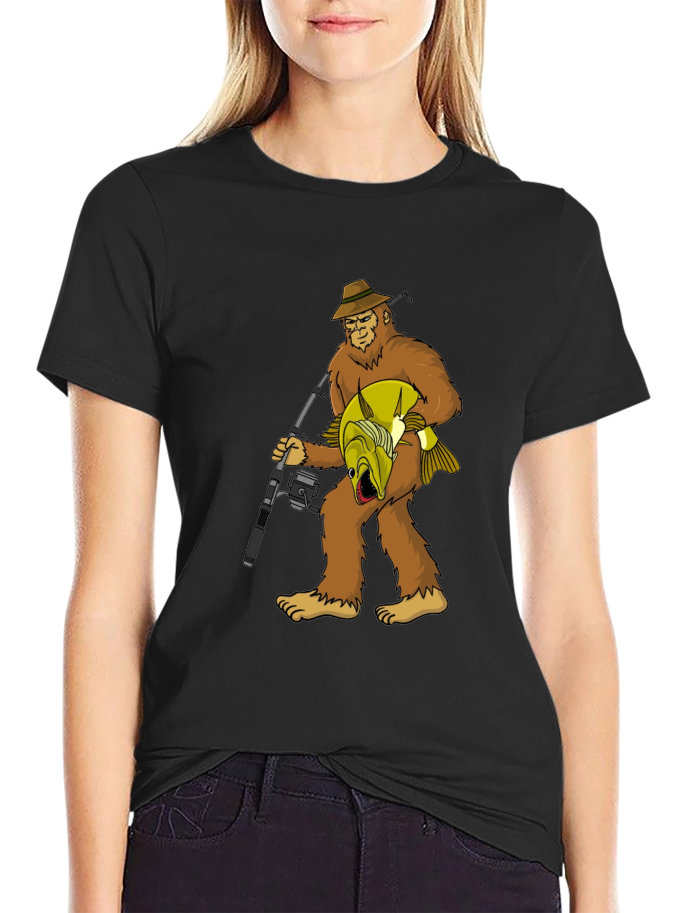 Bigfoot Fishing T-Shirt - Funny Sasquatch Tee