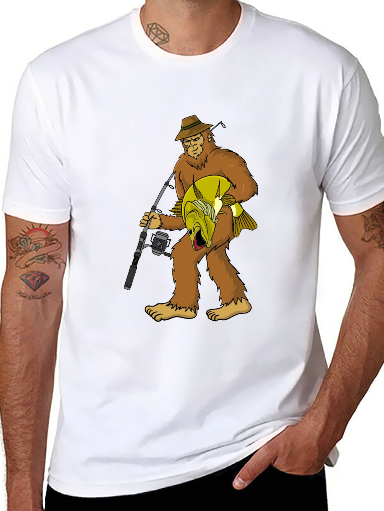 Bigfoot Fishing T-Shirt - Funny Sasquatch Tee