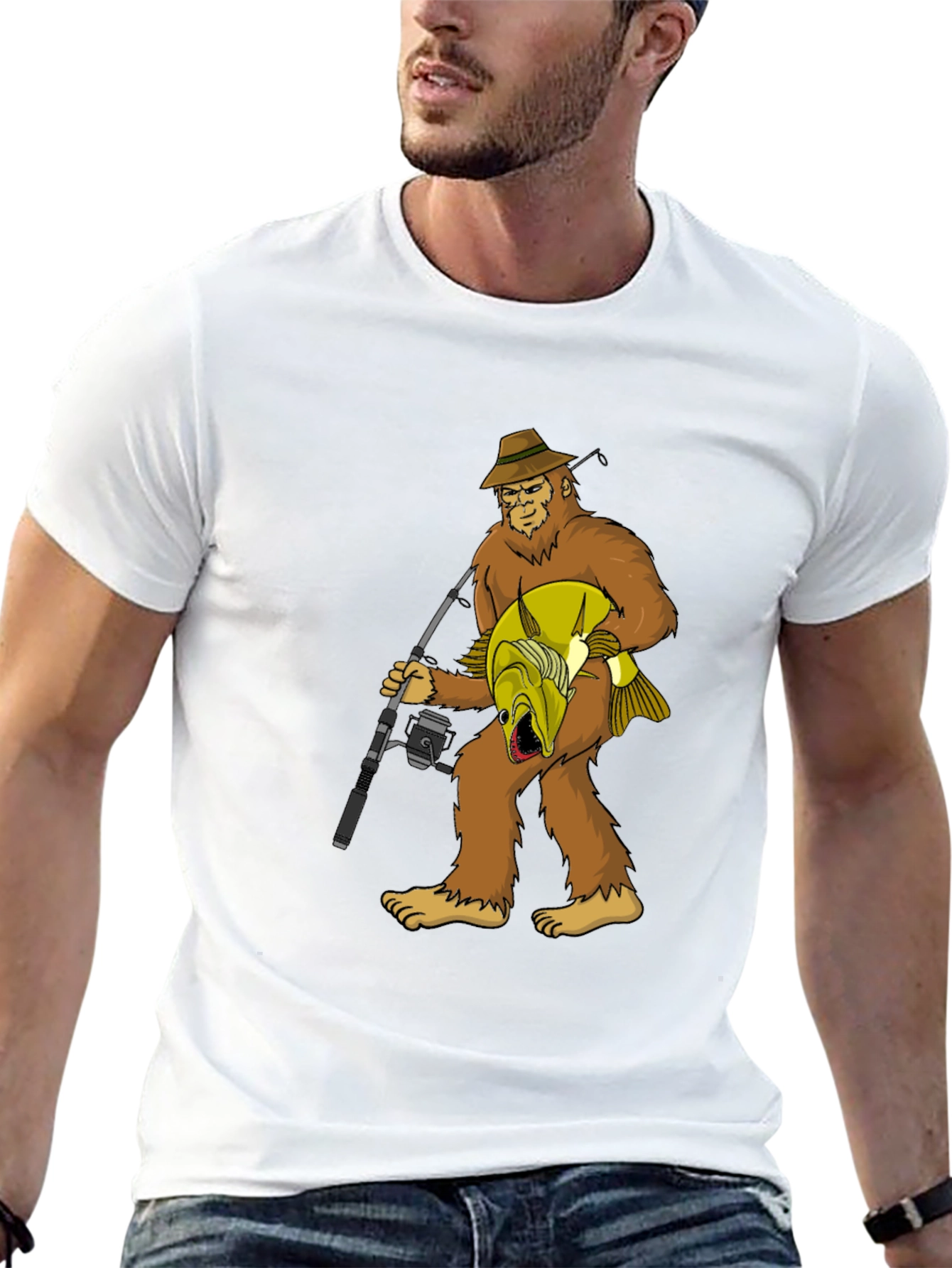 Bigfoot Fishing T-Shirt - Funny Sasquatch Tee