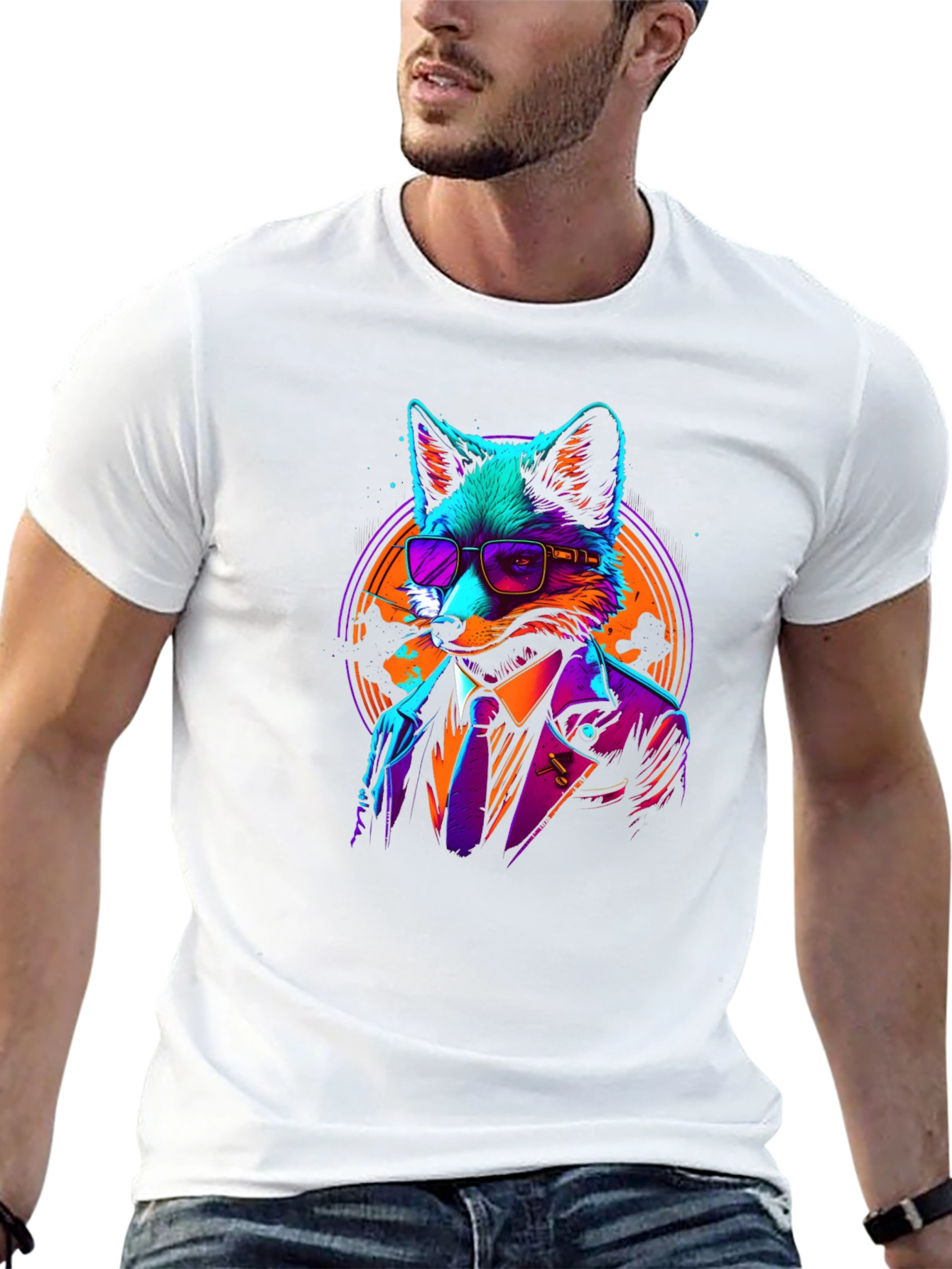 Cool Fox in Suit Black T-Shirt