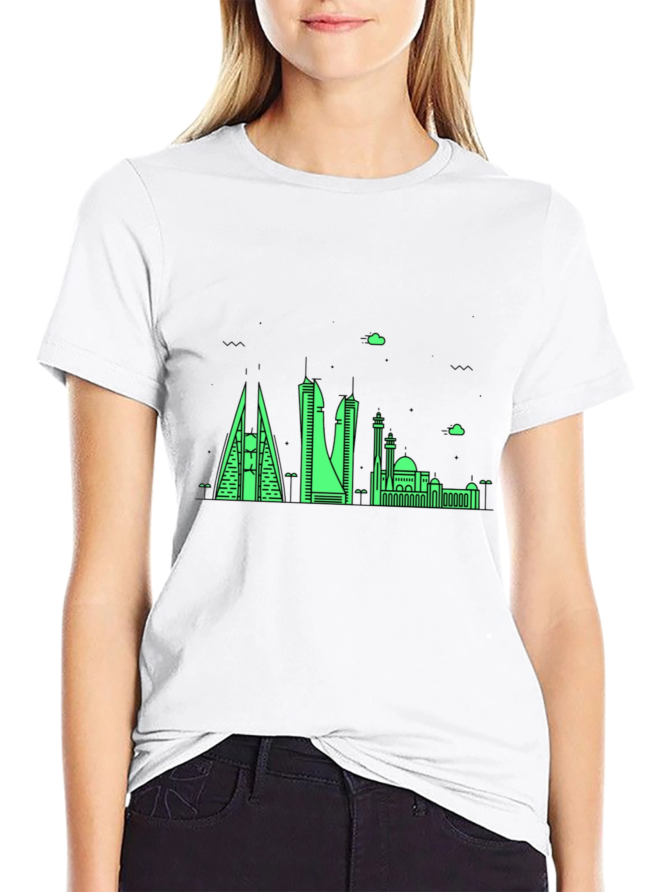 Neon Skyline Graphic Tee - Bahrain Cityscape