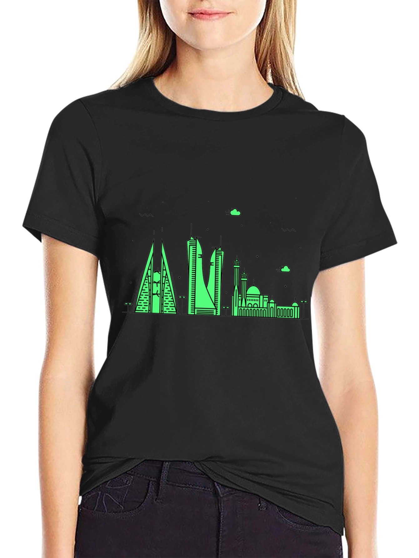 Neon Skyline Graphic Tee - Bahrain Cityscape