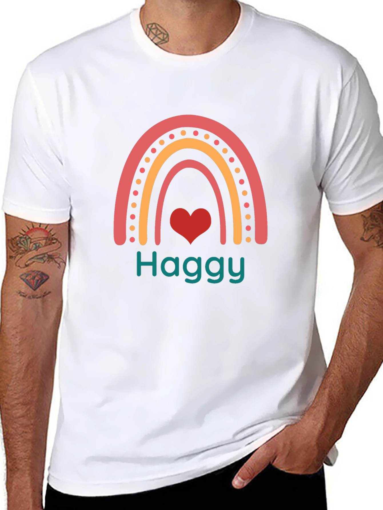 Haggy Rainbow Heart Tee - Black Cotton Blend