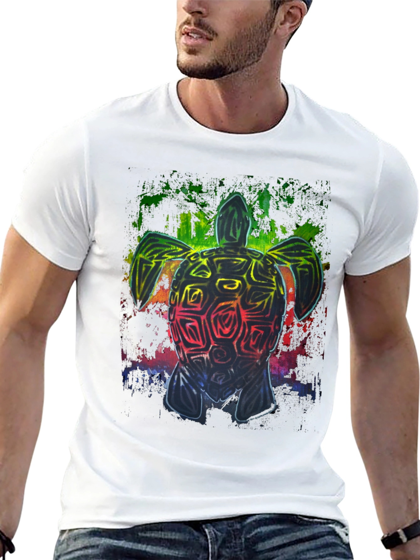 Rainbow Turtle Graphic Black T-Shirt
