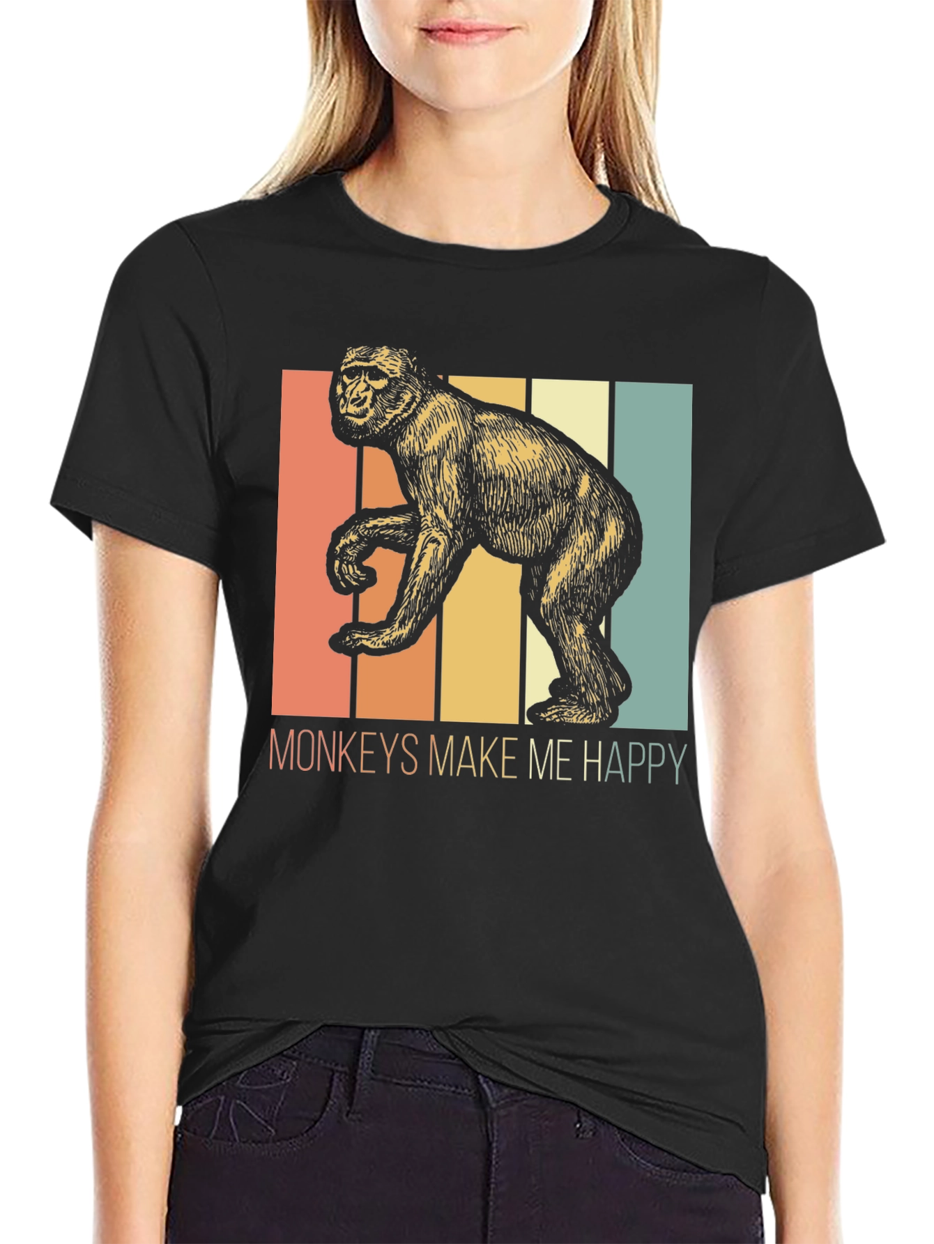 Monkeys Make Me Happy Retro Graphic Tee