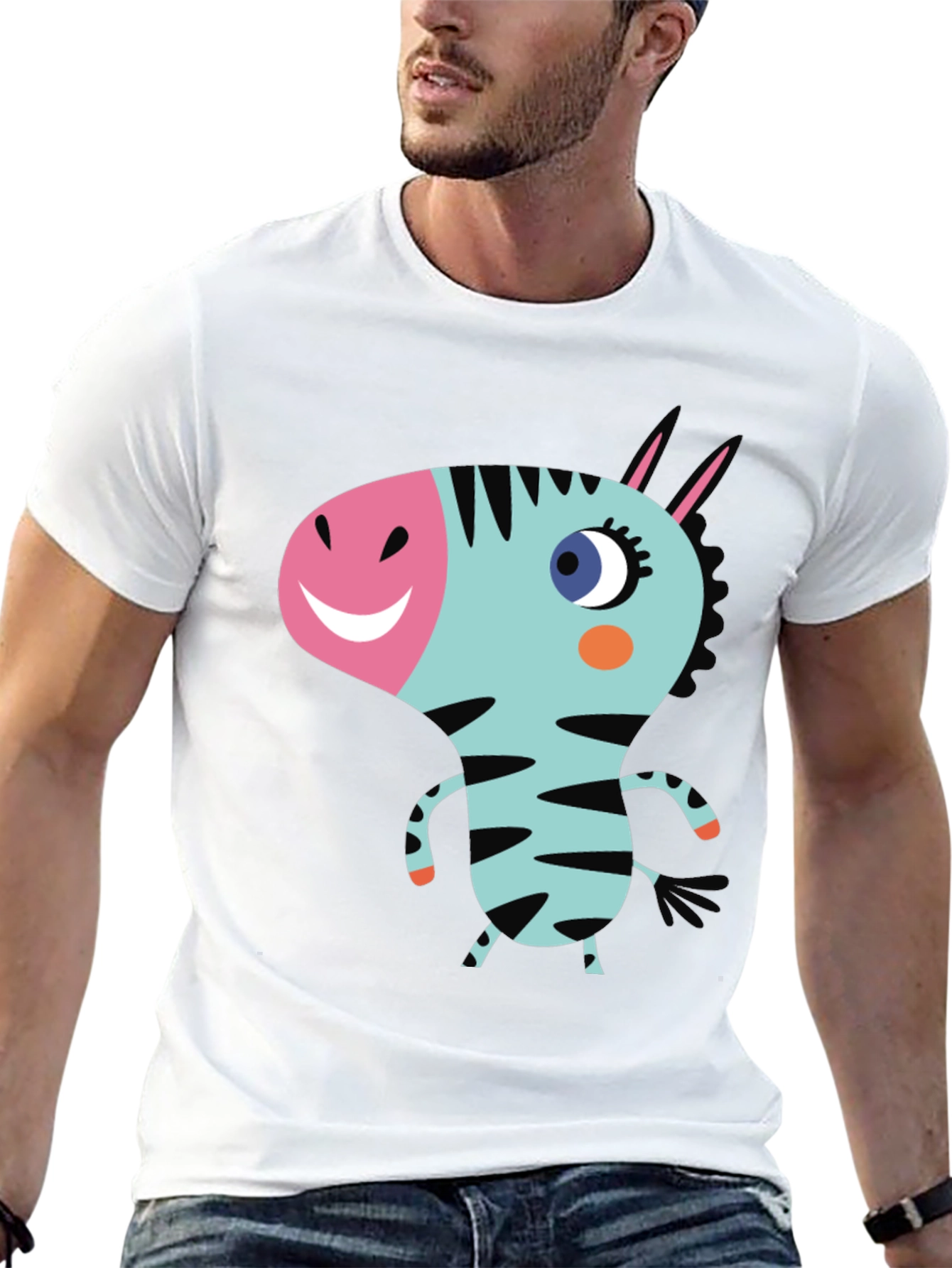Cartoon Zebra Graphic Black T-Shirt