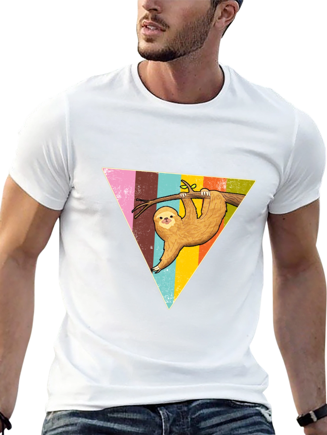 Sloth Triangle Graphic Tee - Casual & Fun Style