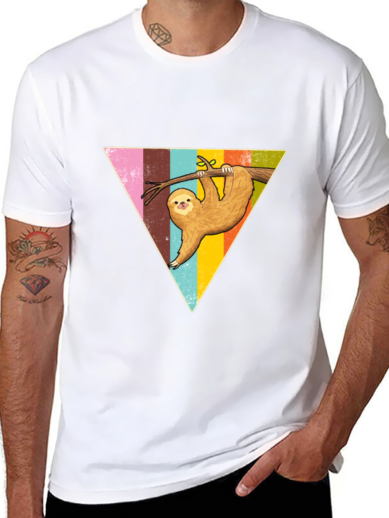 Sloth Triangle Graphic Tee - Casual & Fun Style