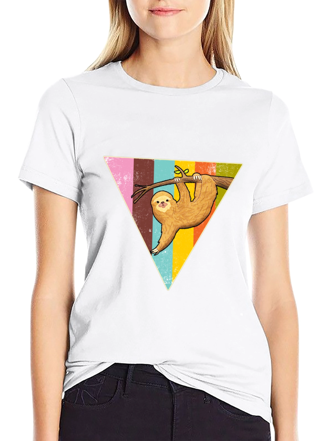 Sloth Triangle Graphic Tee - Casual & Fun Style
