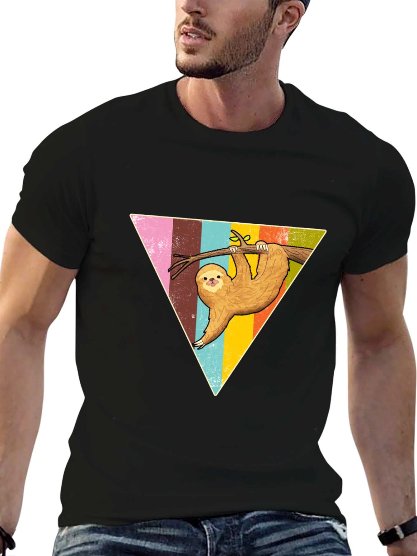 Sloth Triangle Graphic Tee - Casual & Fun Style