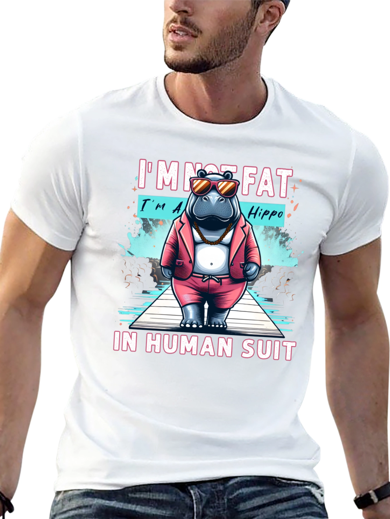 Funny Hippo in Human Suit Graphic Tee