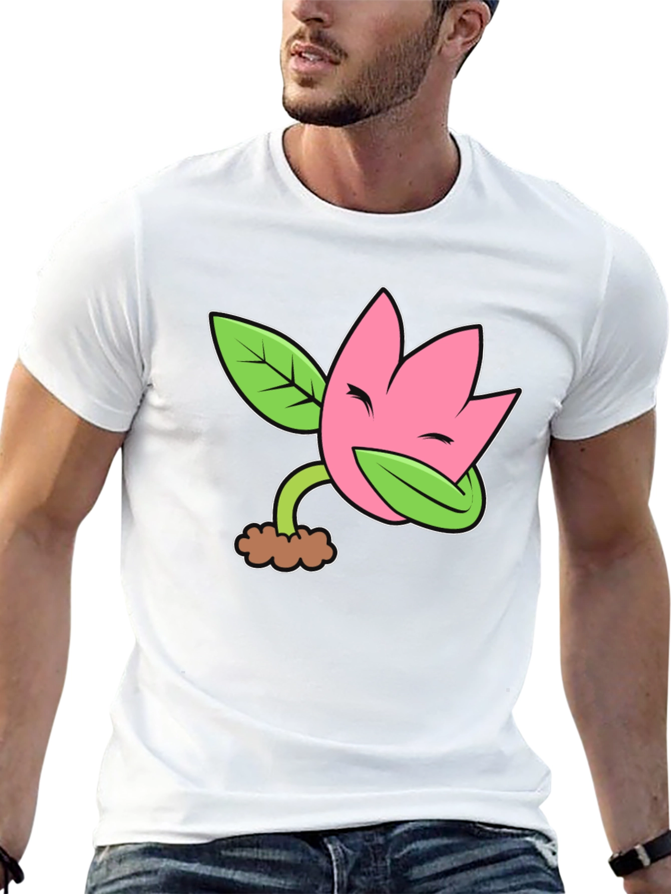 Funny Flower Plant Cartoon Black T-Shirt