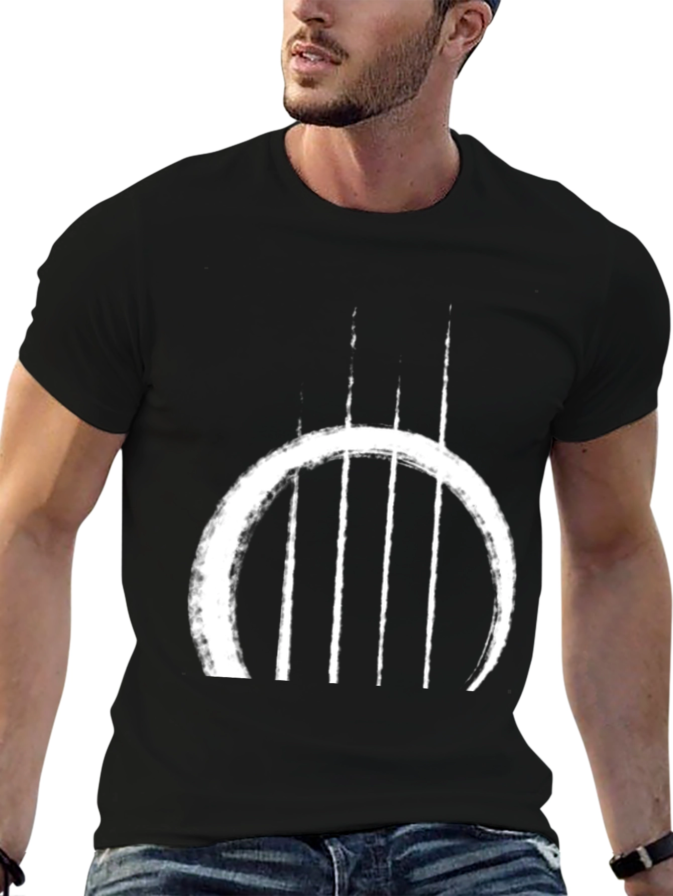 Abstract Circle & Lines Graphic Black T-Shirt