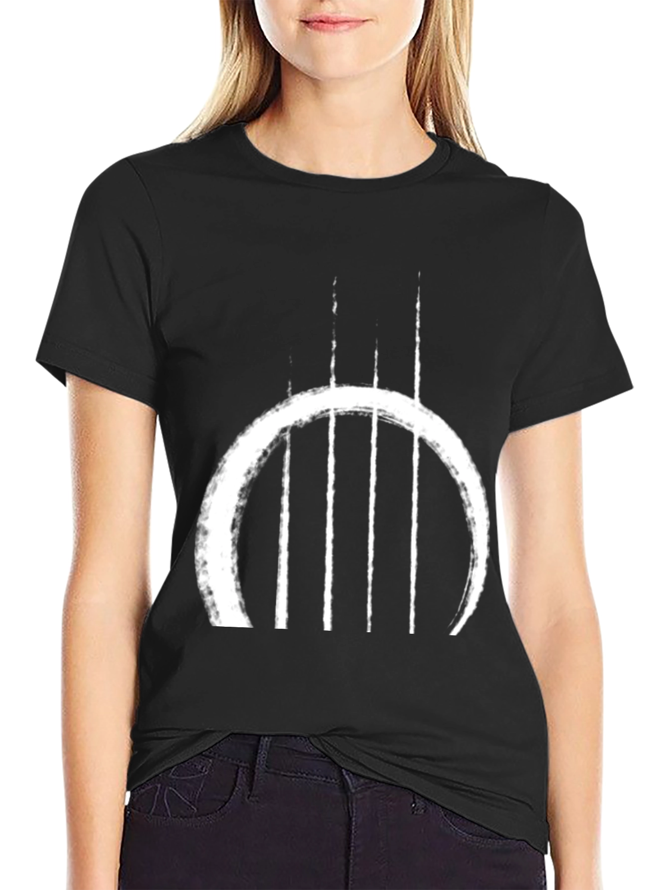 Abstract Circle & Lines Graphic Black T-Shirt