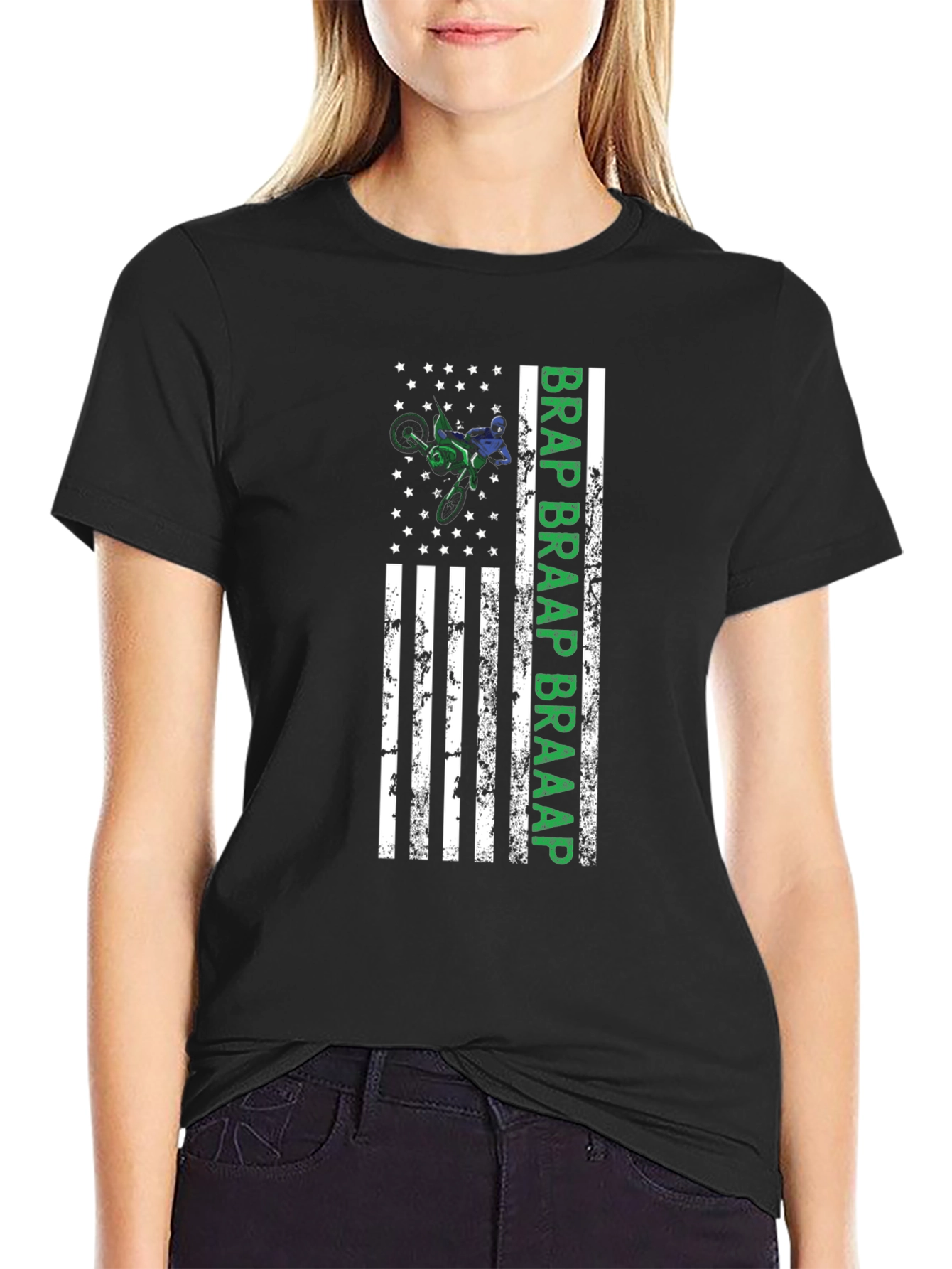 Motocross American Flag Graphic T-Shirt