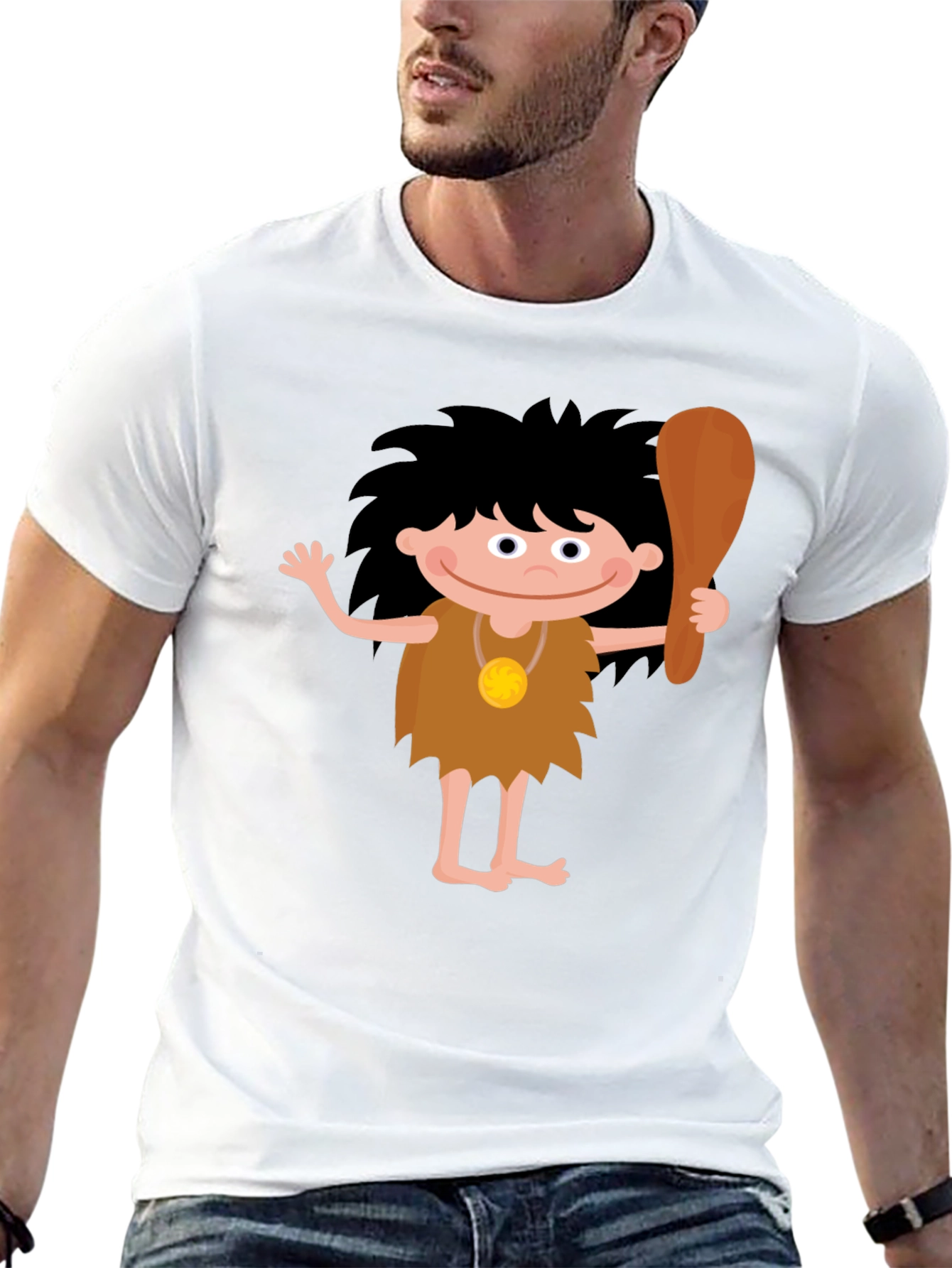 Cartoon Caveman Graphic T-Shirt