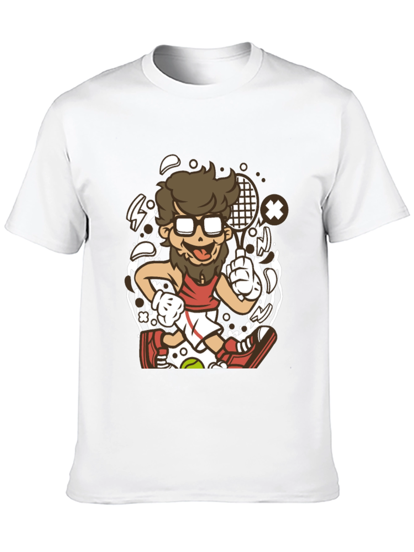 Cartoon Tennis Player Graphic Black T-Shirt