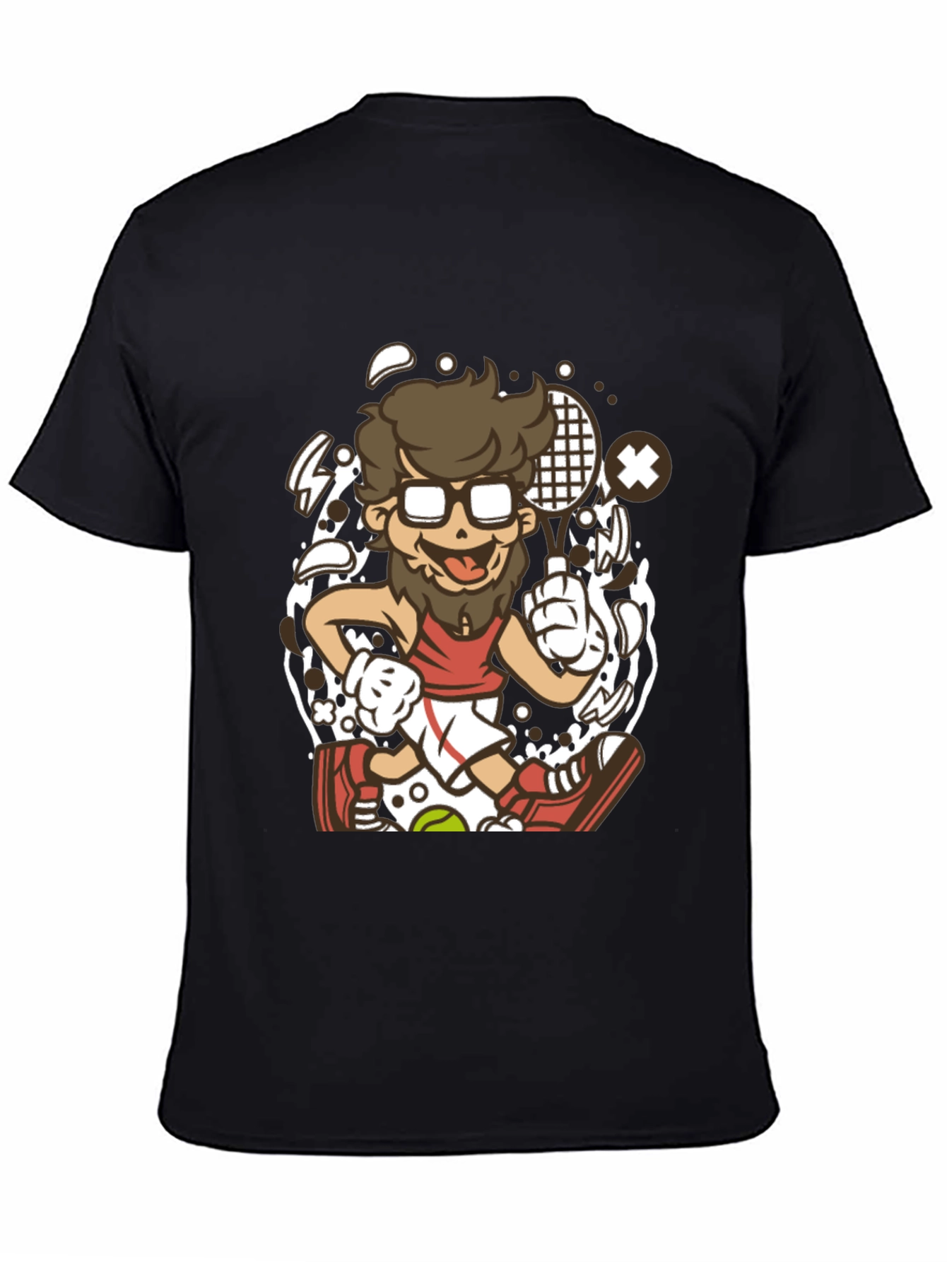 Cartoon Tennis Player Graphic Black T-Shirt