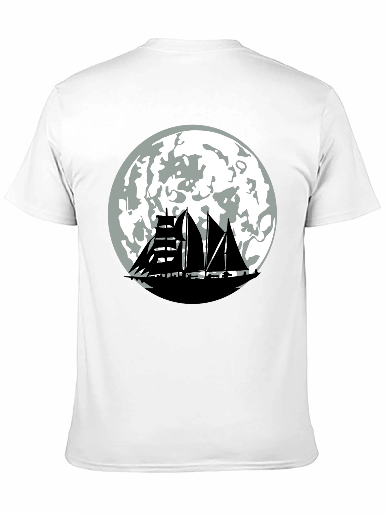 Sailboat Moon Graphic Tee - Black Cotton Shirt