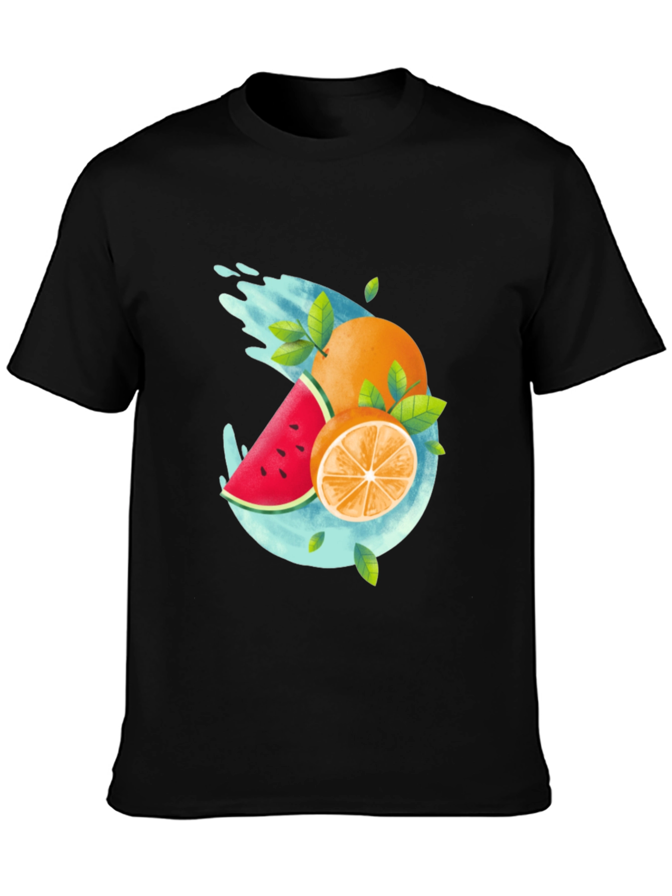 Summer Fruit Splash Graphic Tee - Black Casual T-Shirt