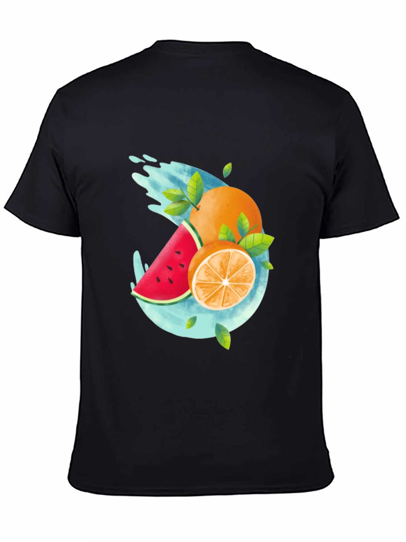 Summer Fruit Splash Graphic Tee - Black Casual T-Shirt