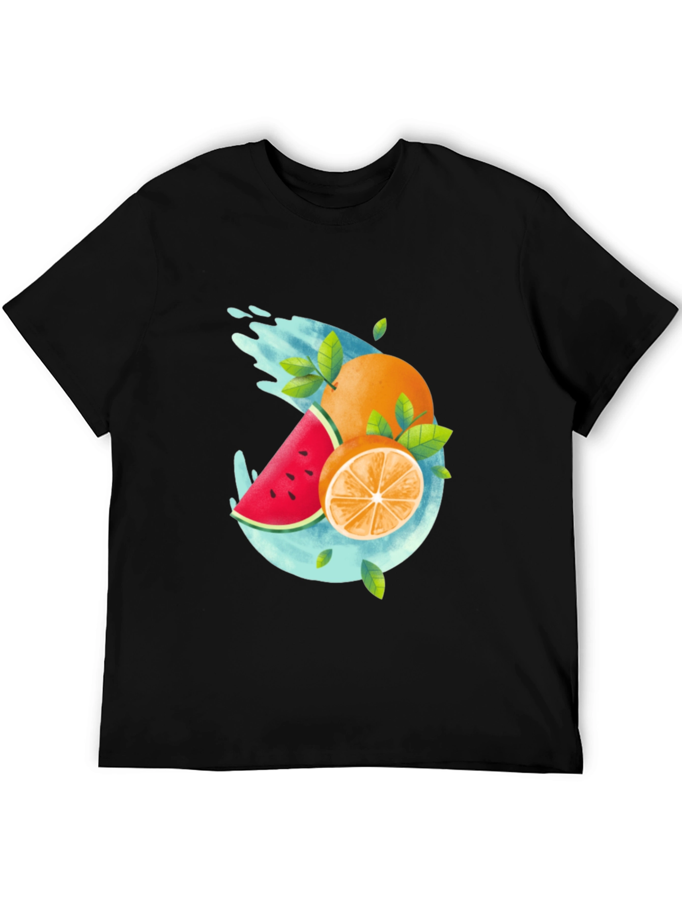 Summer Fruit Splash Graphic Tee - Black Casual T-Shirt