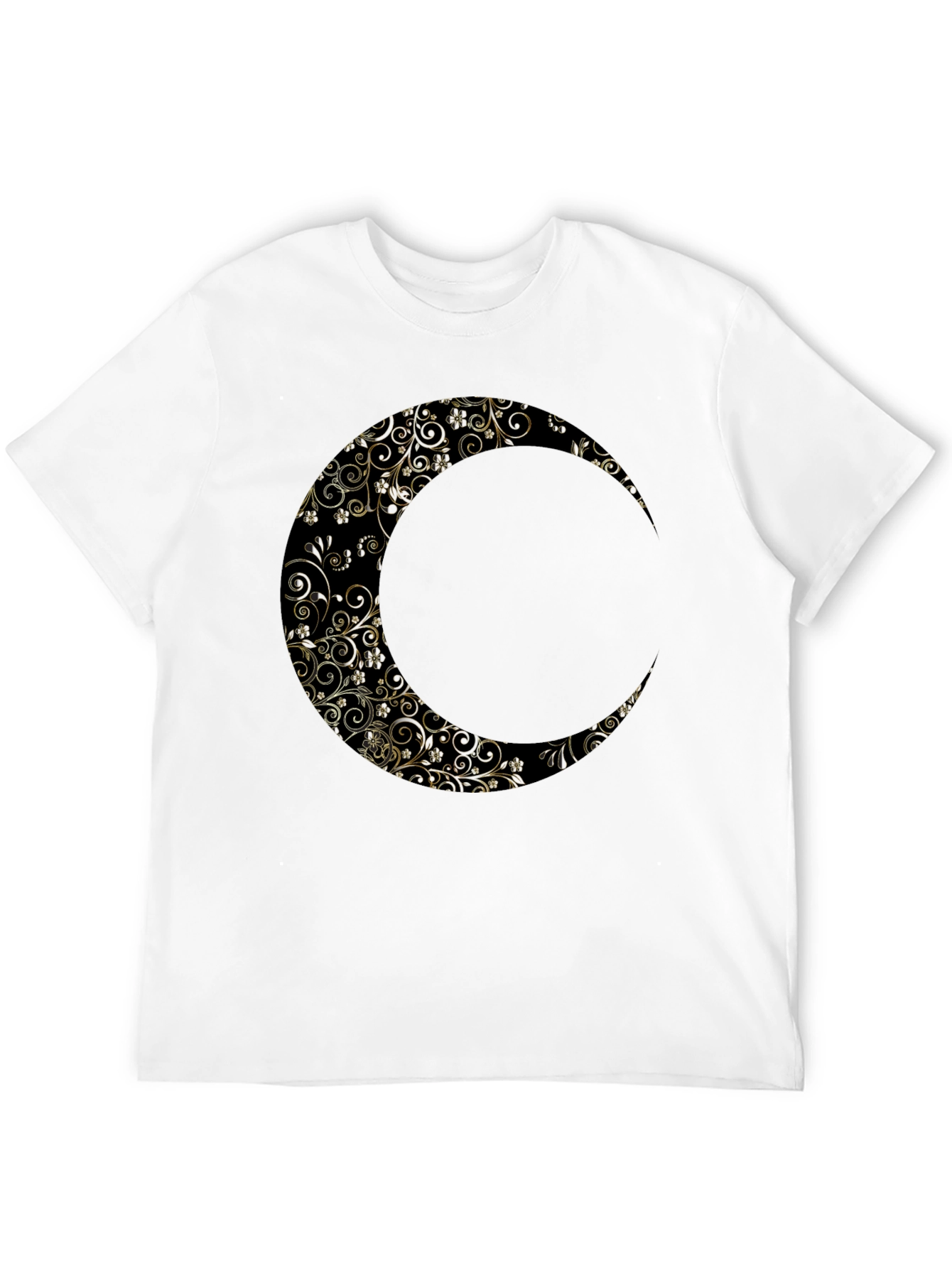 Floral Crescent Moon Graphic Black T-Shirt
