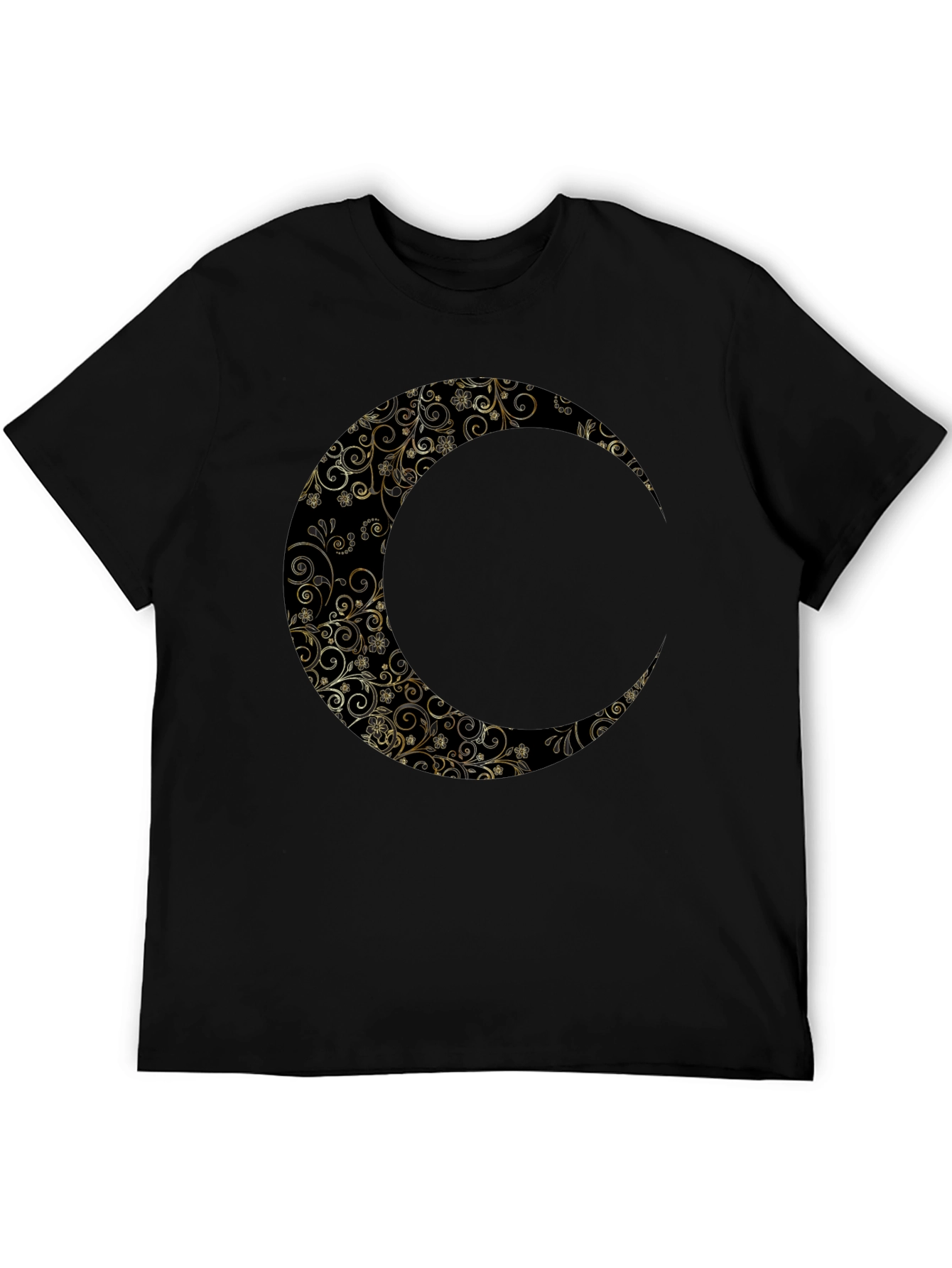 Floral Crescent Moon Graphic Black T-Shirt