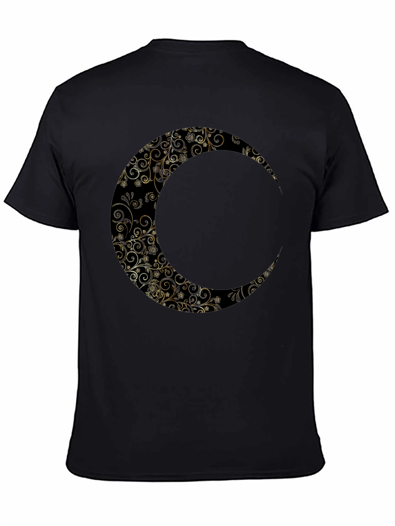 Floral Crescent Moon Graphic Black T-Shirt