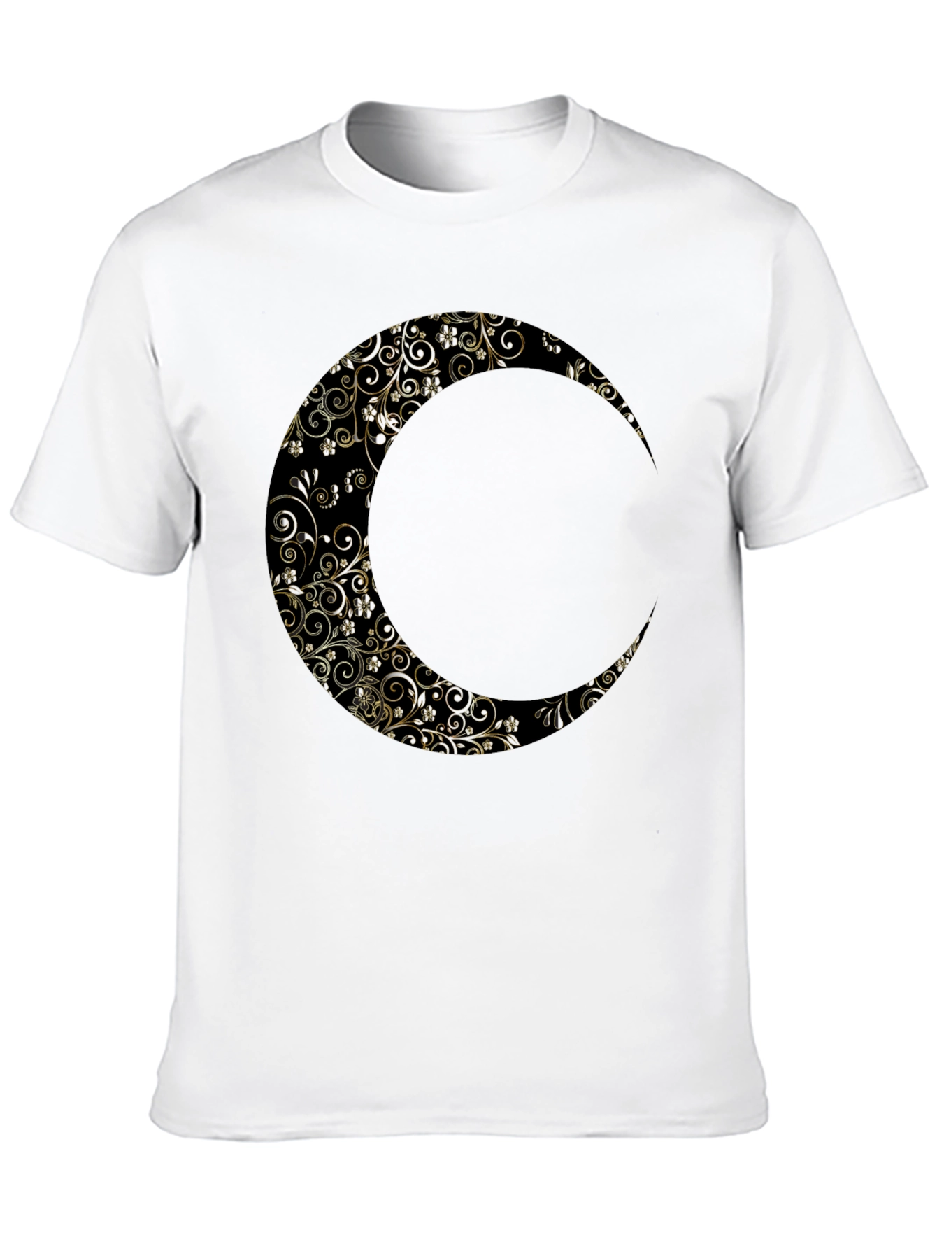 Floral Crescent Moon Graphic Black T-Shirt