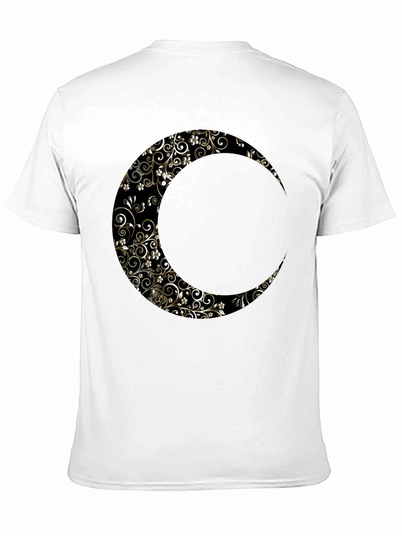 Floral Crescent Moon Graphic Black T-Shirt