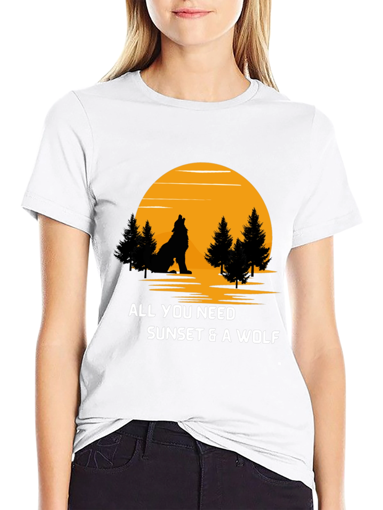 Wolf Sunset Graphic Tee - Nature Lovers T-Shirt