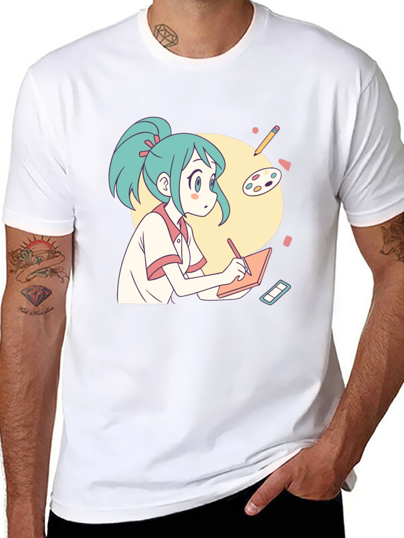 Anime Artist T-Shirt - Black Cotton Graphic Tee