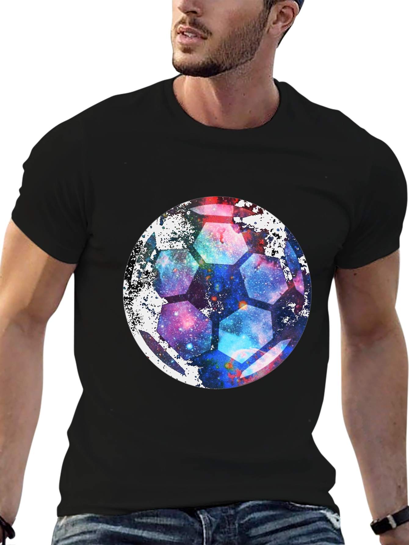 Galaxy Soccer Ball Graphic Tee - Unique Space Design!