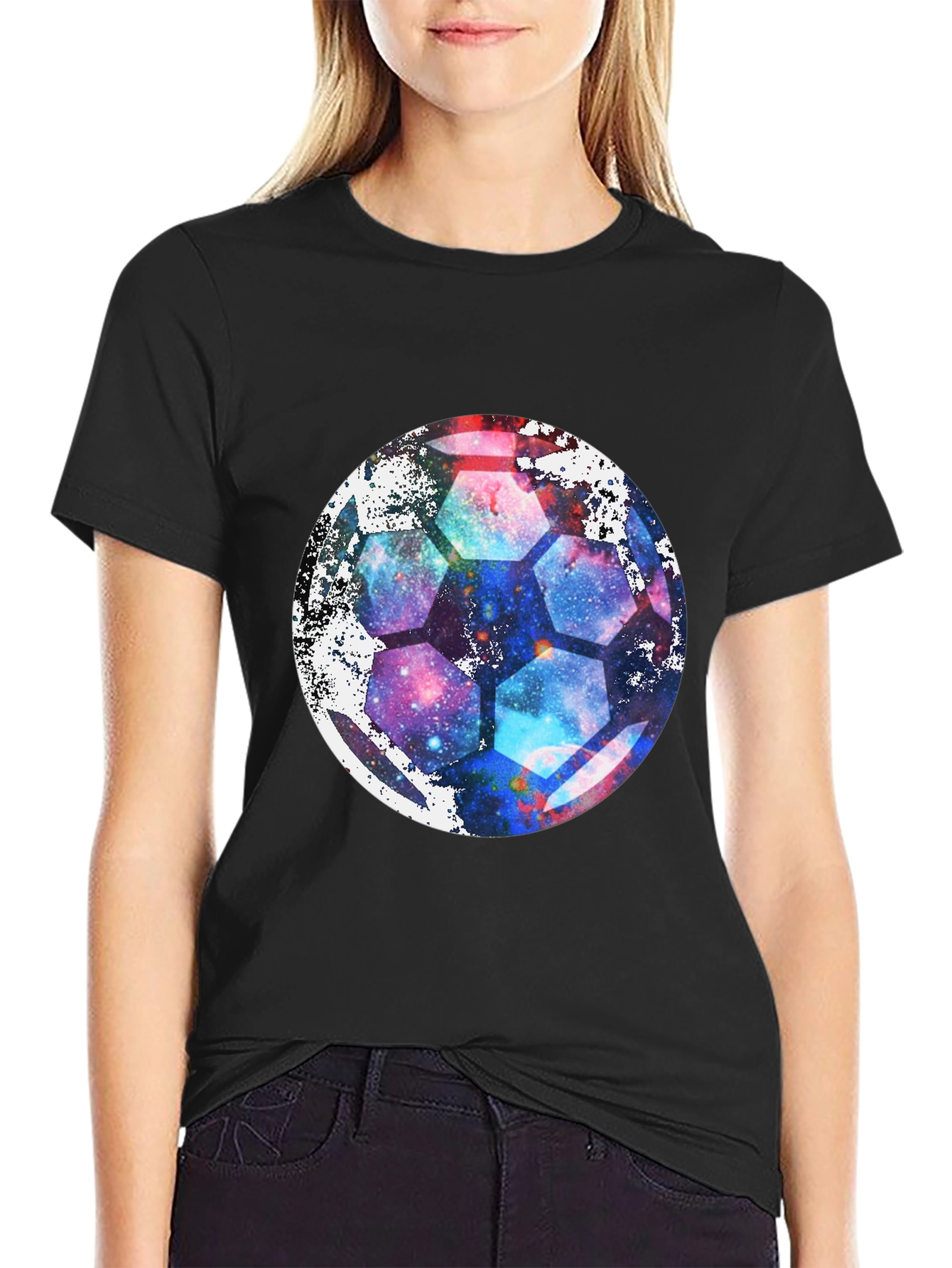 Galaxy Soccer Ball Graphic Tee - Unique Space Design!