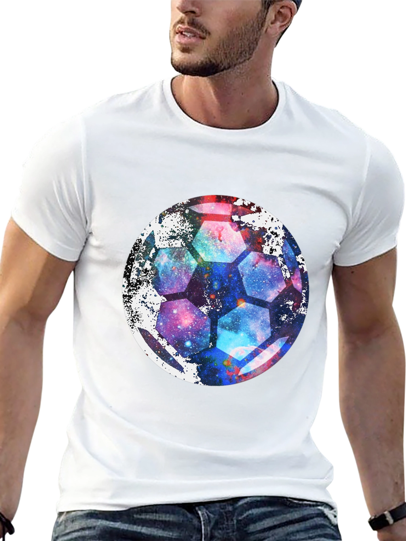 Galaxy Soccer Ball Graphic Tee - Unique Space Design!