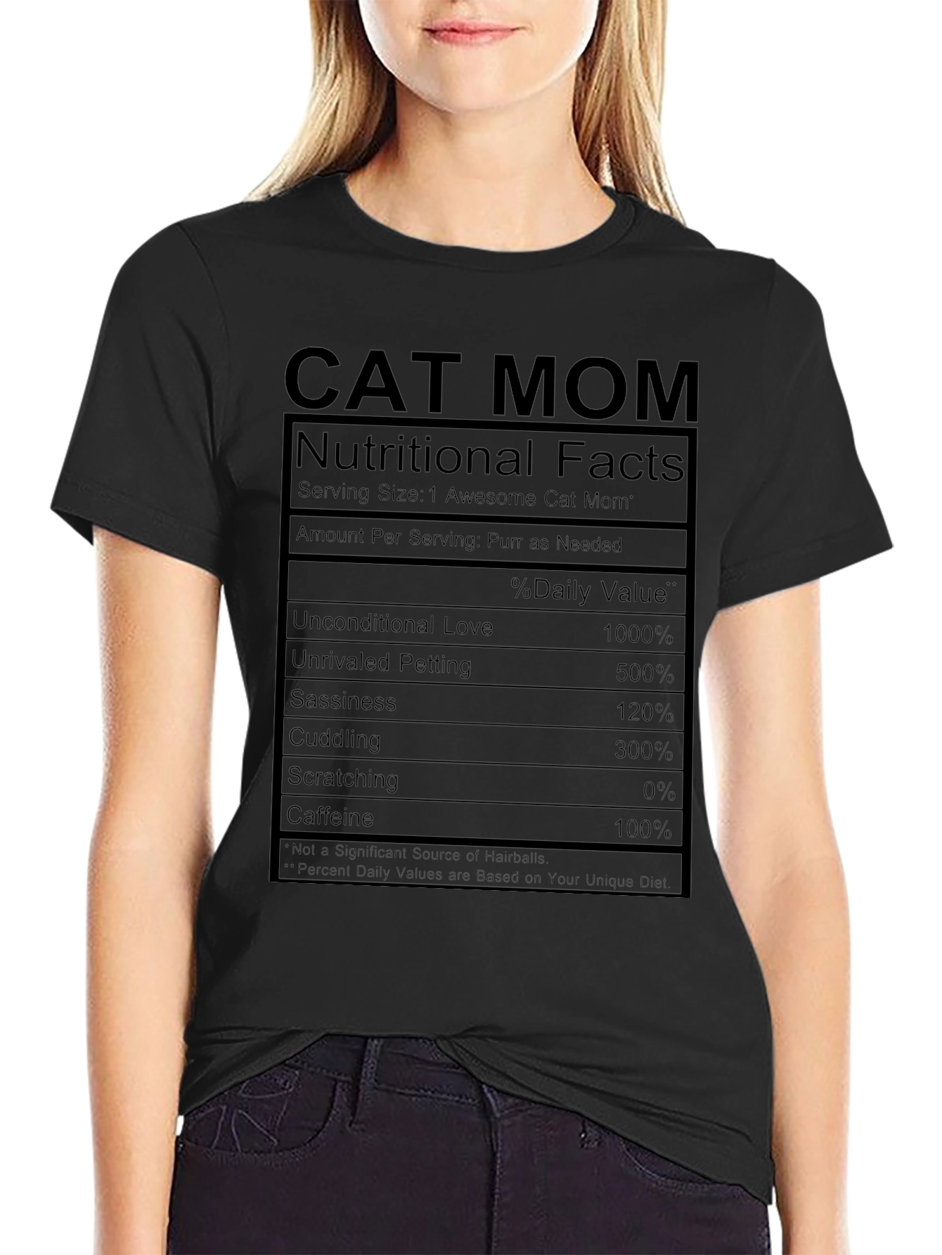 Cat Mom Nutritional Facts Black T-Shirt