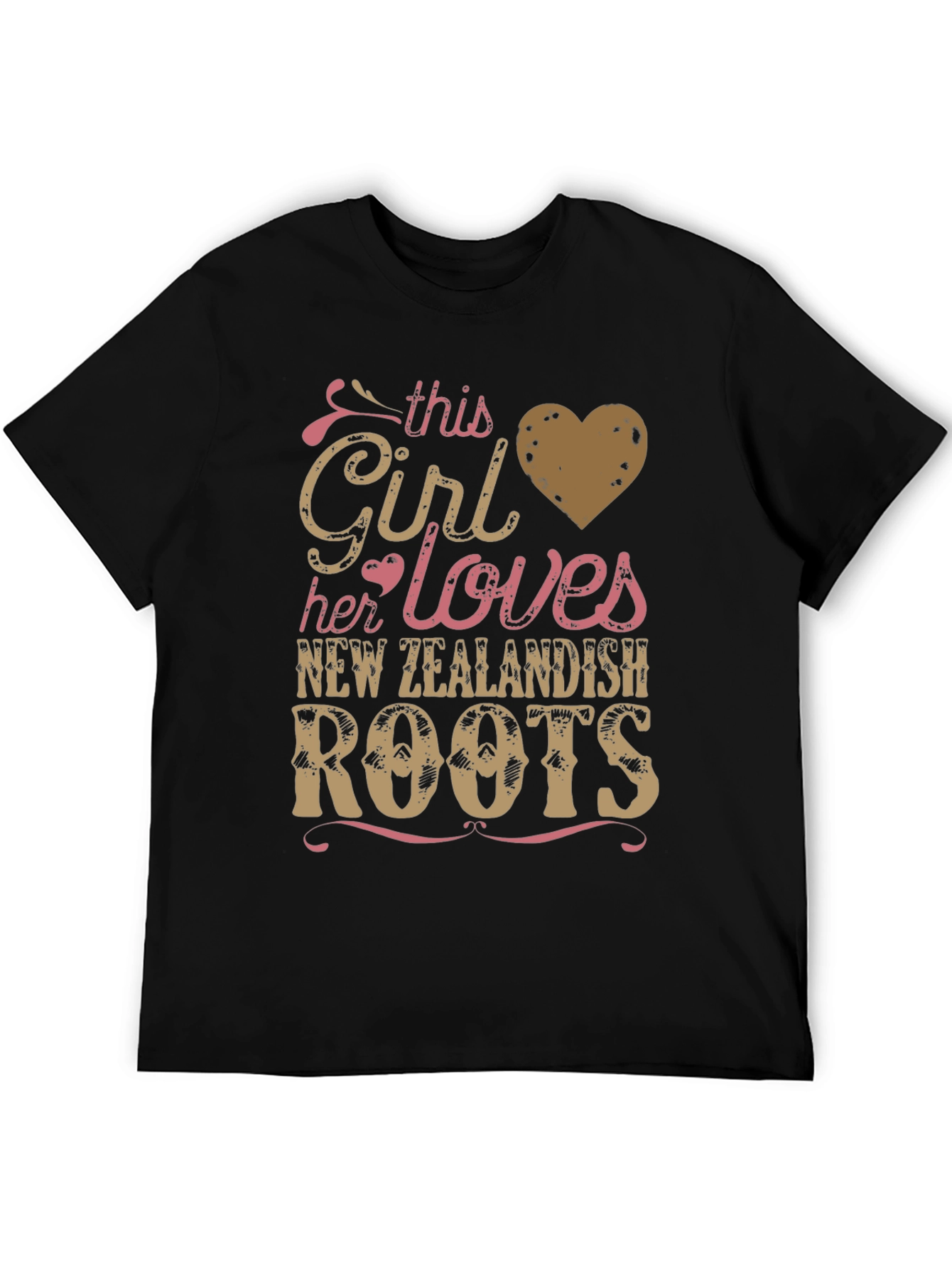 Girl Loves New Zealand Roots Black T-Shirt