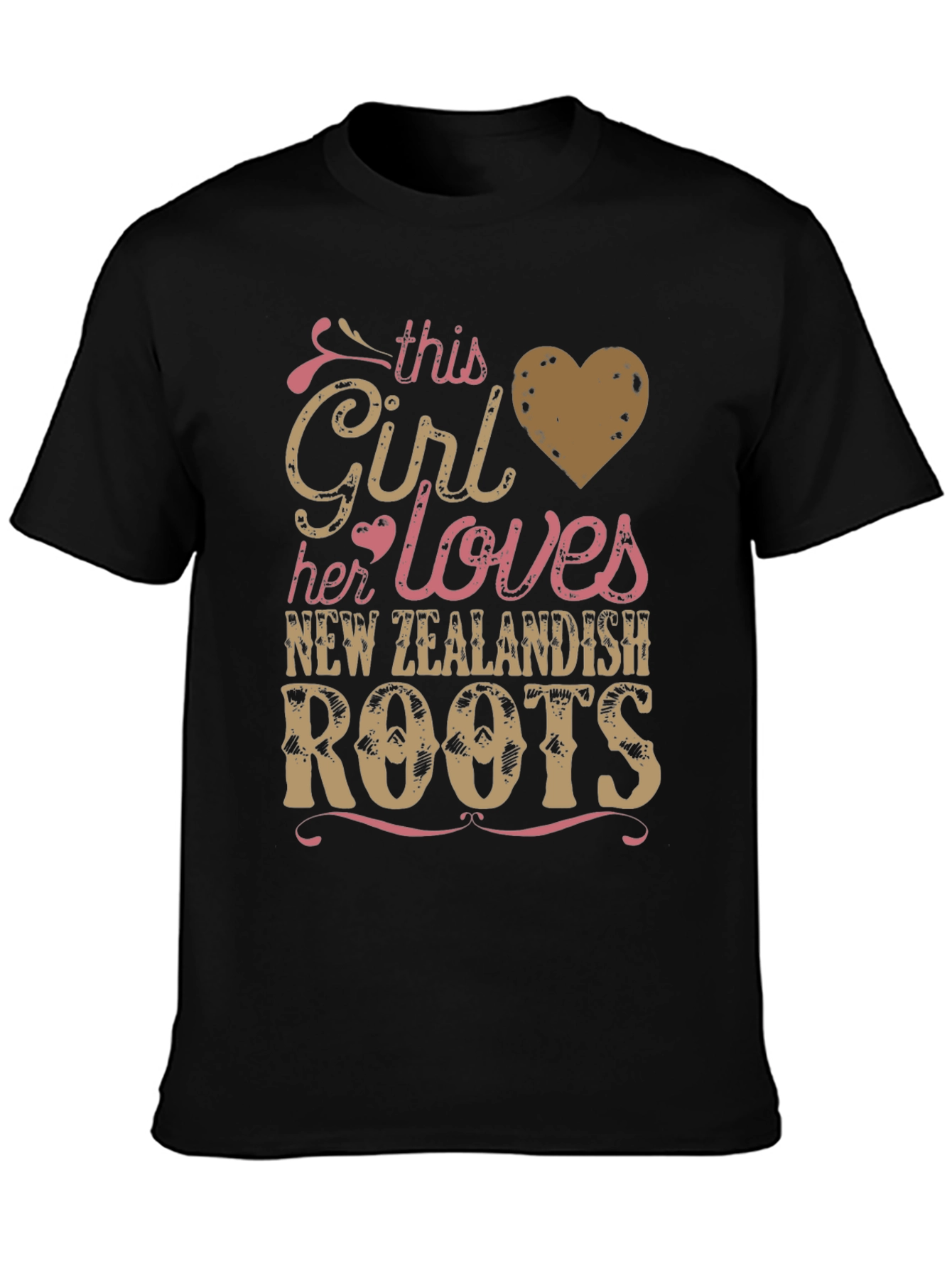 Girl Loves New Zealand Roots Black T-Shirt