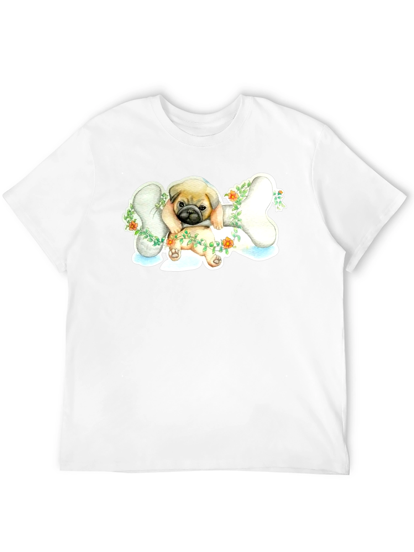Pug on Bone T-Shirt - Cute Dog Lover Tee