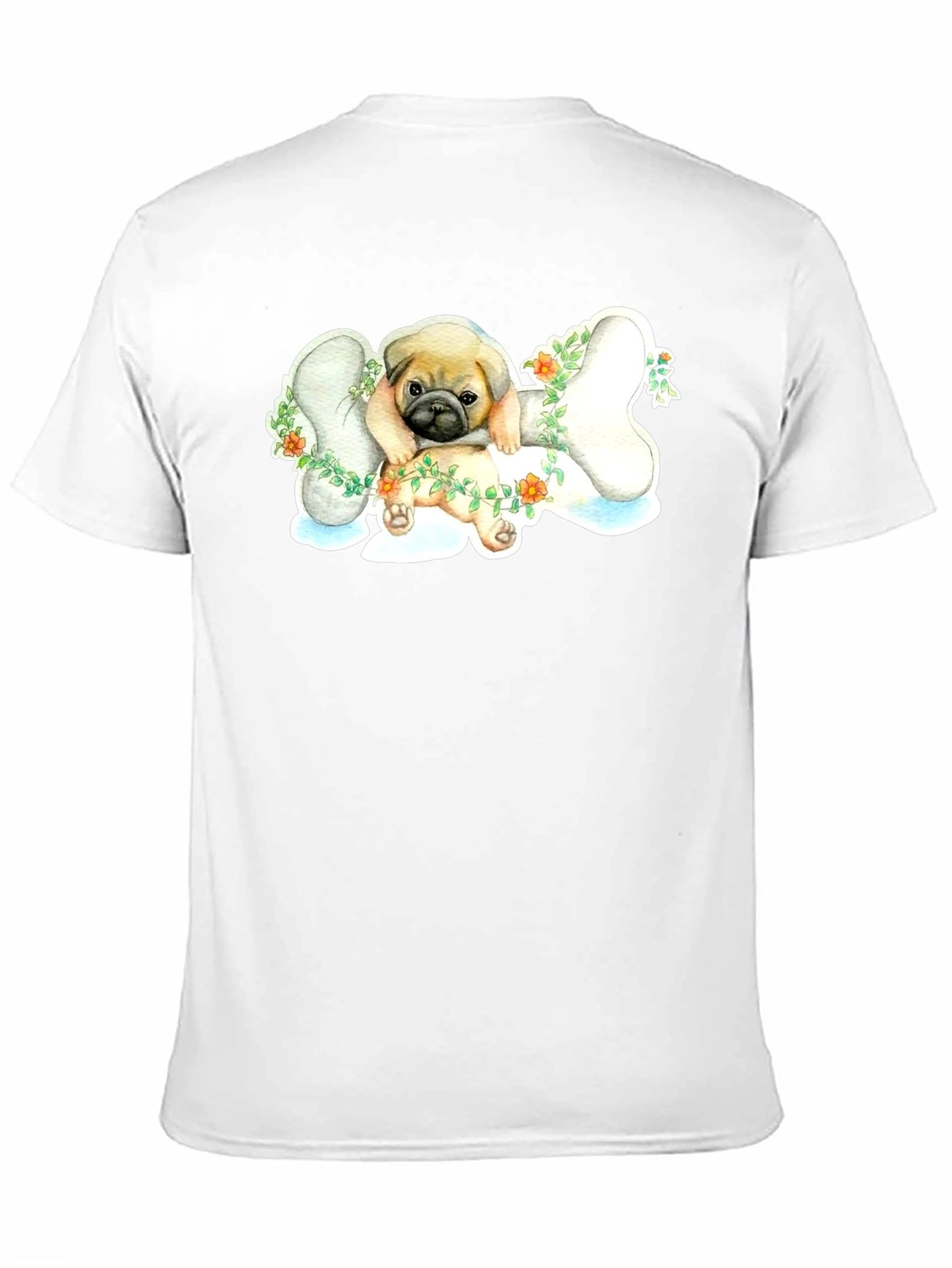 Pug on Bone T-Shirt - Cute Dog Lover Tee