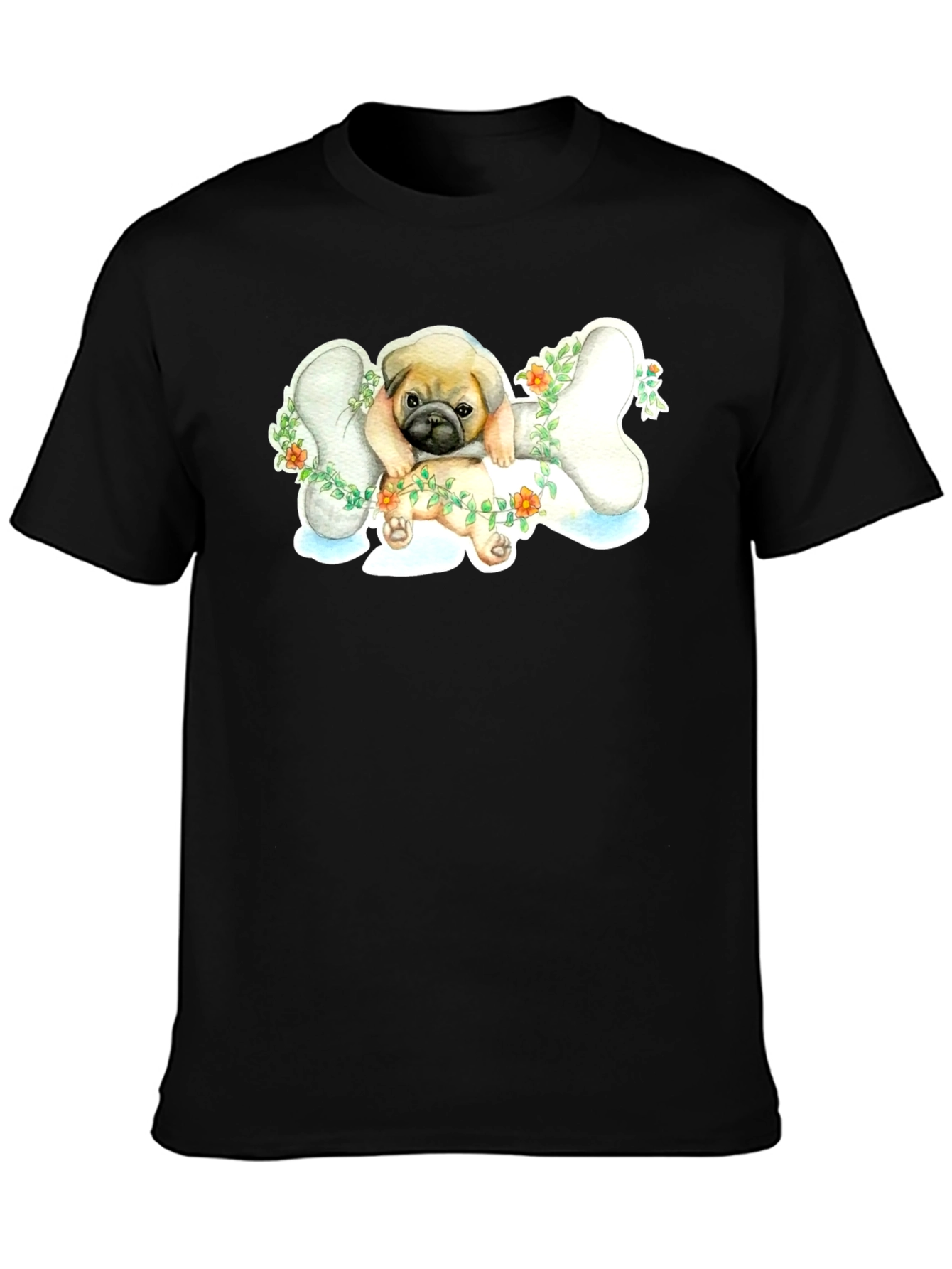 Pug on Bone T-Shirt - Cute Dog Lover Tee