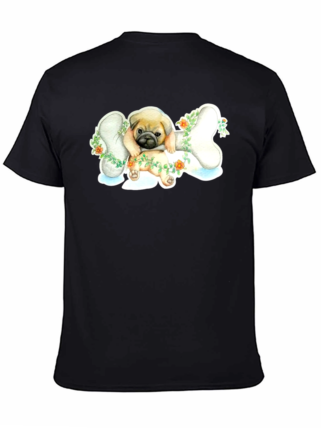 Pug on Bone T-Shirt - Cute Dog Lover Tee