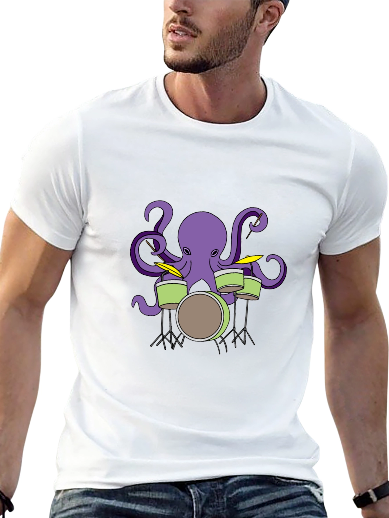 Octopus Drummer Graphic T-Shirt - Black