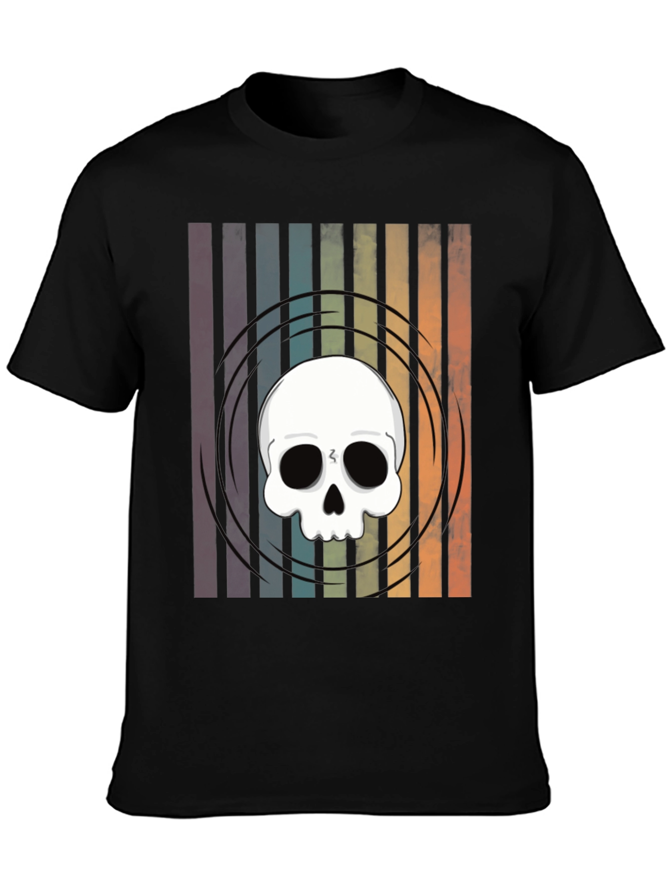 Striped Skull Graphic Tee - Retro Style